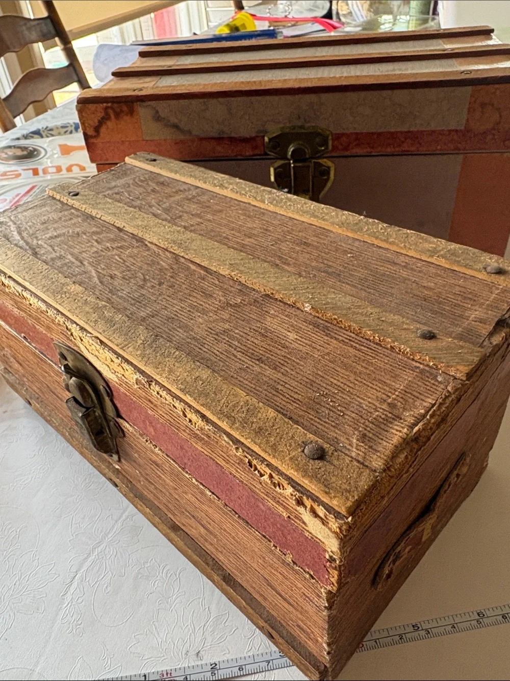 Vintage Pink and Wood Decorative Doll Trunks- Brand Unspecified